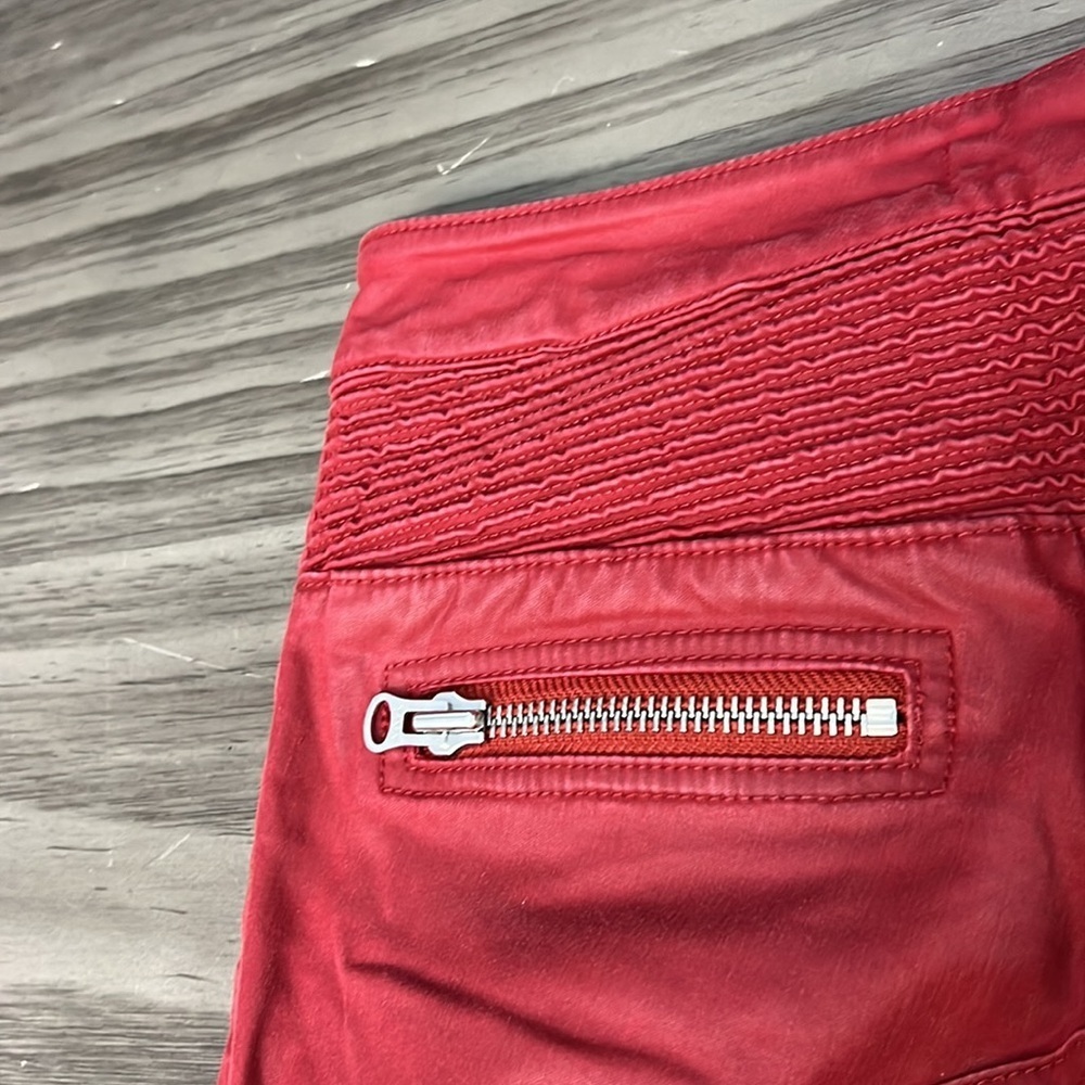 ISABEL MARANT POUR H&M RED WAXED MOTO BIKER PANTS SIZE 6 - Picture 13 of 16